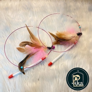 Cần câu mèo lông vũ, con sâu, cần câu gỗ chuột đồ chơi dành cho thú cưng - Pika Petshop
