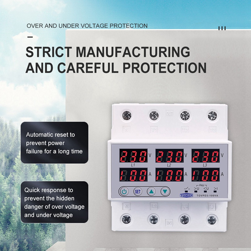 Rơ Le Điện Áp Din Rail 3 Pha 380V 100A