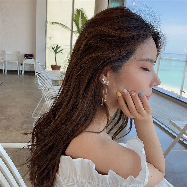 Bông Tai Kim Loại Đính Hạt Ngọc Trai Phong Cách Hàn Quốc Ngọt Ngào