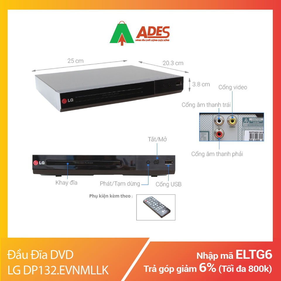 Đầu đĩa DVD LG DP132.EVNMLLK | Chính Hãng, Giá Rẻ