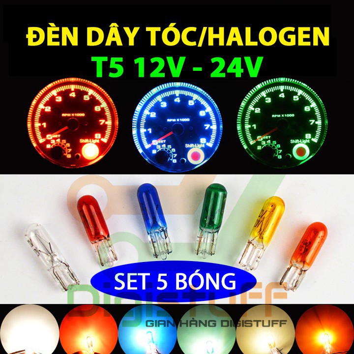 Đèn dây tóc đèn halogen T5 gắn mặt đồng hồ taplo - đèn sợi đốt T5 nhiều màu gắn taplo xe máy xe hơi 95