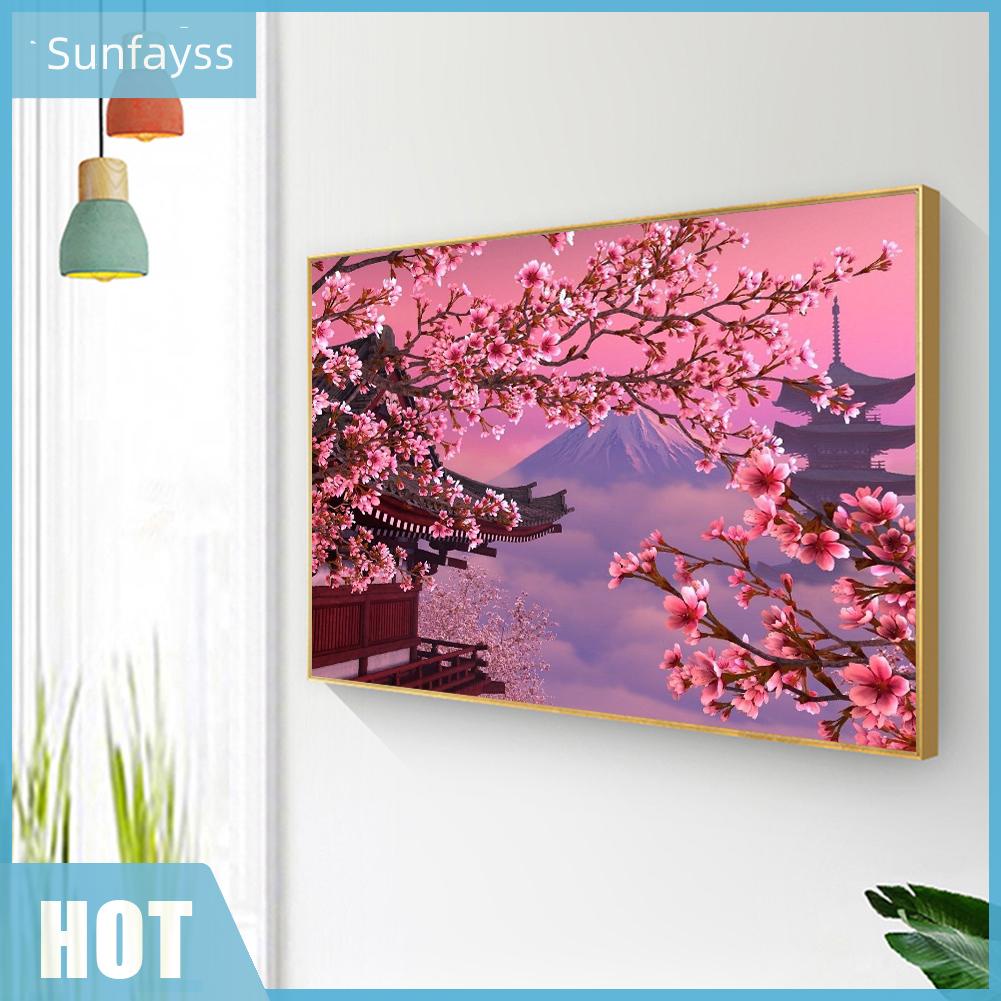 Tranh đính đá kim cương toàn bộ 5D DIY hình phong cảnh hoa đào