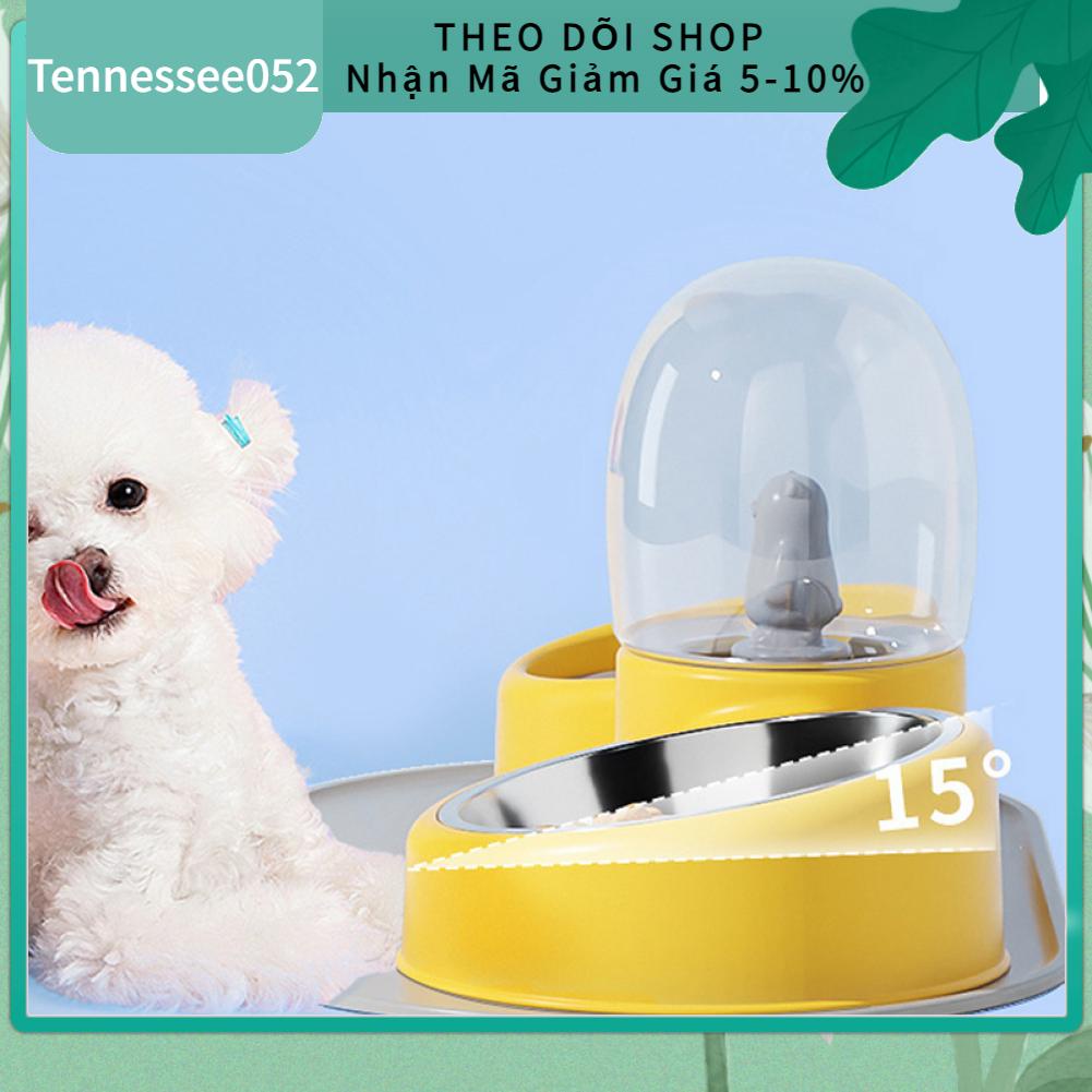 [Hàng Sẵn] Bát ăn cho mèo thú cưng hai ngăn đôi có bát inox khay bình nước tự động Hoạt hình dễ thương【Tennessee052】