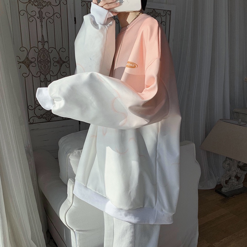 Áo thun tay dài cổ tròn dáng rộng bằng cotton màu sắc độc đáo thời trang xuân thu cho nam
