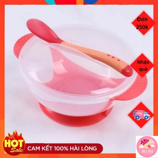 Bát Ăn Dặm Kèm Thìa Và Nắp Đậy Chống Nóng, Chống Đổ, An Toàn Cho Bé Khi Tự Xúc Ăn.