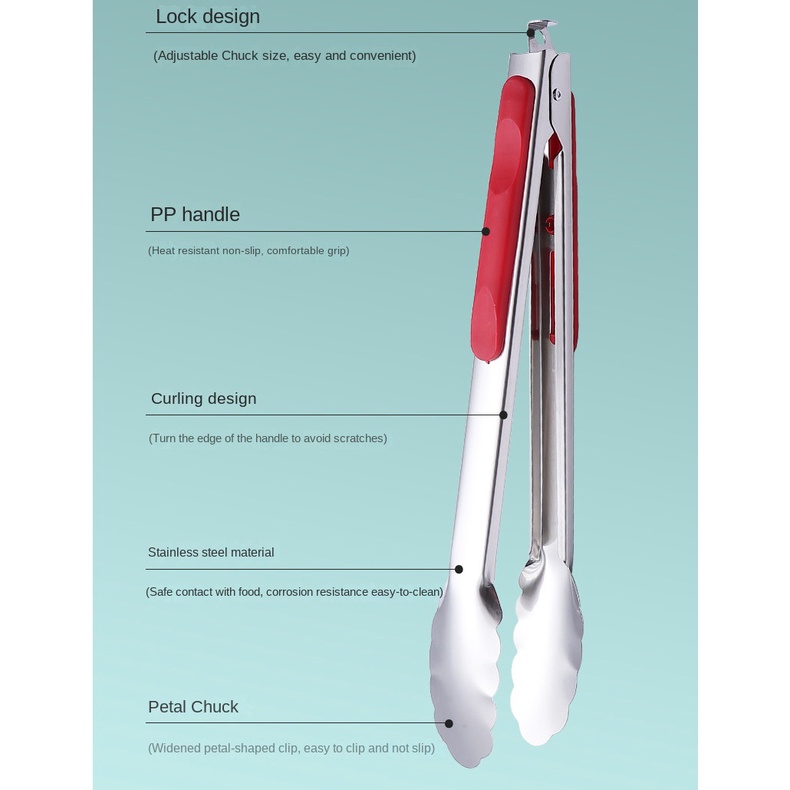Kẹp Gắp Thức Ăn Bằng Silicone Và Thép Không Gỉ Chống Trượt