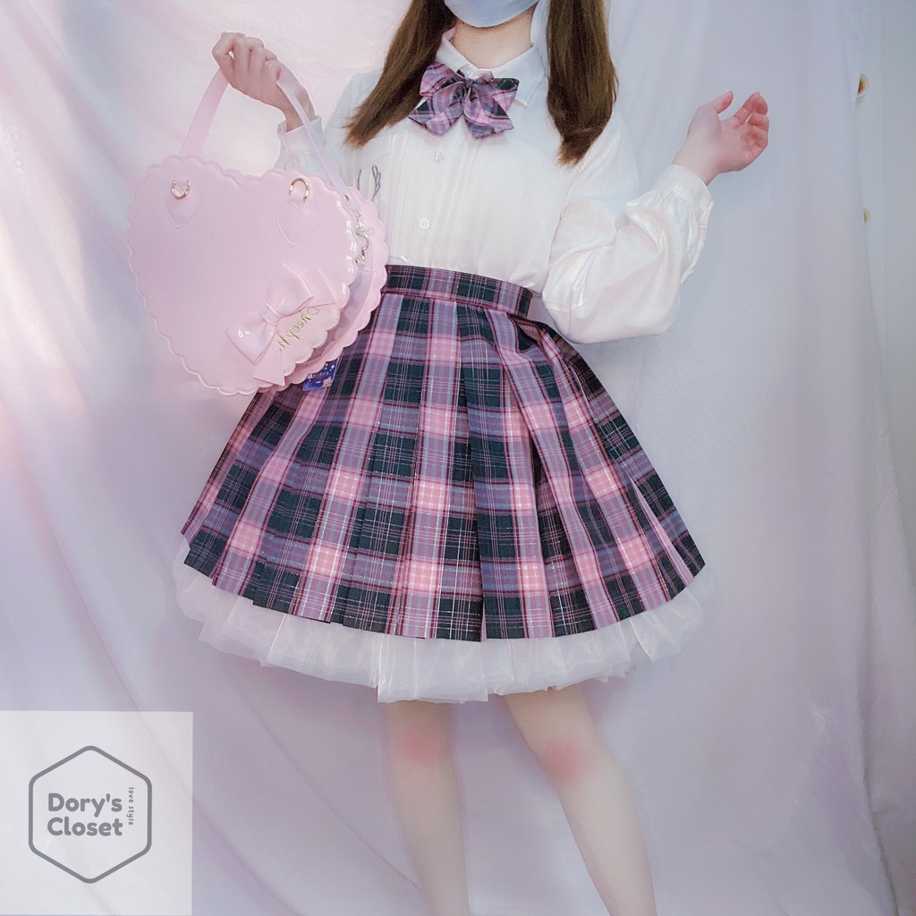 [Sẵn] Chân váy JK Nhật Bản phong cách pink and black nhà Dory