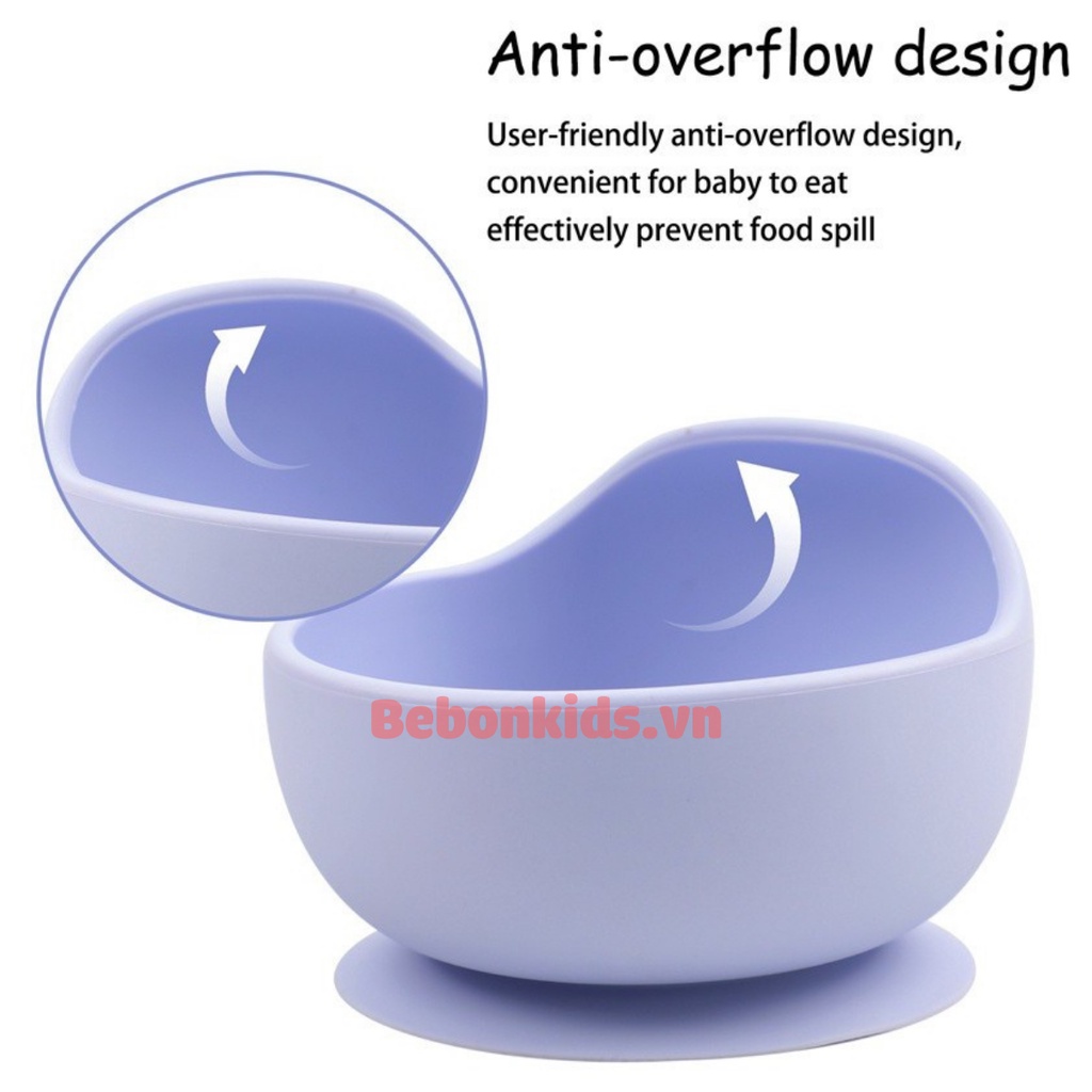 Bát thìa dĩa ăn dặm cho bé có đế hít chống đổ bát silicon chịu nhiệt độ cao