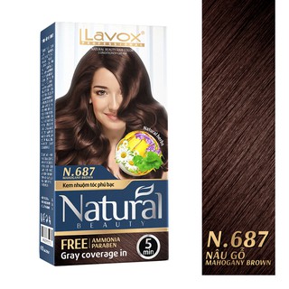 [Nâu Gỗ N687] Nhuộm Tóc Thảo Dược Phủ Bạc - Không Amoniac - Siêu Dưỡng Tự Nhiên - NPB Natural Lavox 87g