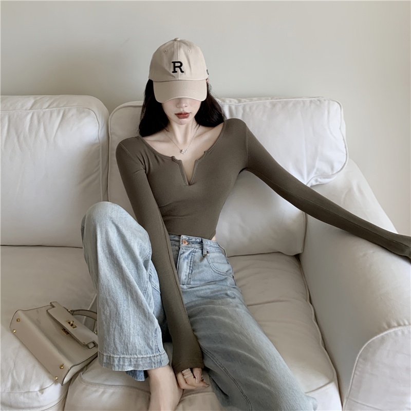 Glorki one-piece top women's crotch European and American style sexy hot girl tight long-sleeved one-shoulder knitted shirt inner base shirt autumn | BigBuy360 - bigbuy360.vn