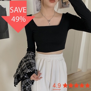 Áo croptop nữ tay dài ôm body cổ vuông , Croptop Nữ dài tay cổ vuông, Áo crt nữ siêu ôm dáng TTSP0005