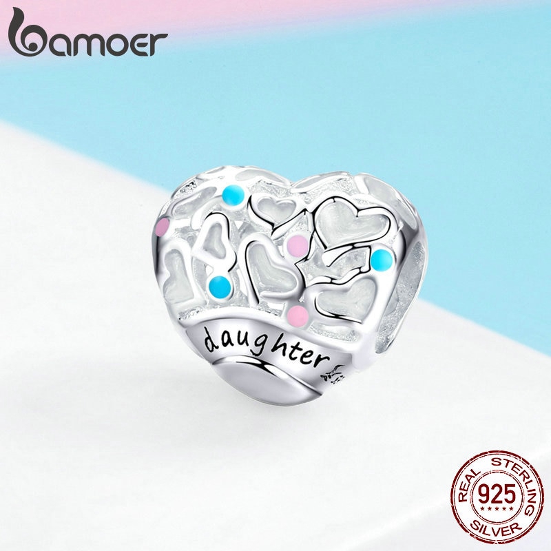 Charm BAMOER SCC1152 hình trái tim xinh xắn có khắc chữ 3mm