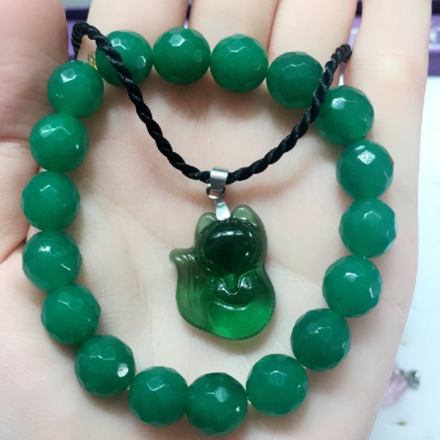 Vòng tay+ dây chuyền mặt hồ ly đá