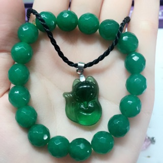 Vòng tay+ dây chuyền mặt hồ ly đá