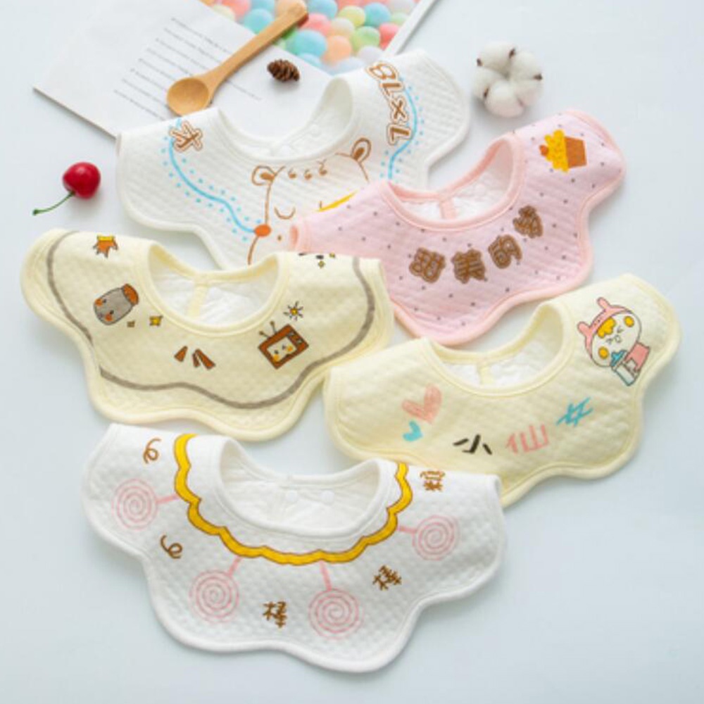 Set 5 yếm ăn hình tròn 360 độ chống thấm nước xinh xắn cho bé