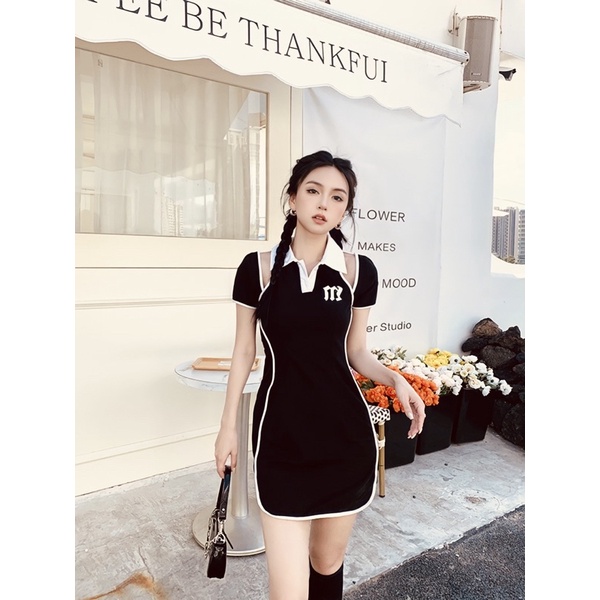 Váy Đầm Đen Cổ Polo Chữ m Nary Closet 2022