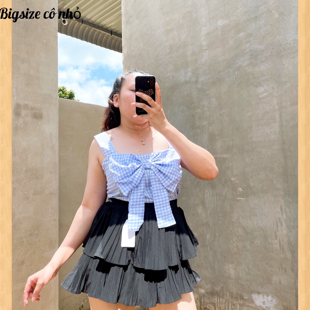 Áo Sơ Mi Kiểu Bigsize Bánh Bèo 2 Dây Cột Nơ Trước Ngực Lên Phom Xinh Dễ Thương Mã Ak5