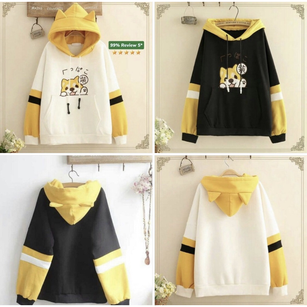 Áo Hoodie Nón Chui Trùm Đầu Nữ Nam Unisex Chất Vải Nỉ Poly Cún Nón Có Tai WAH065NO