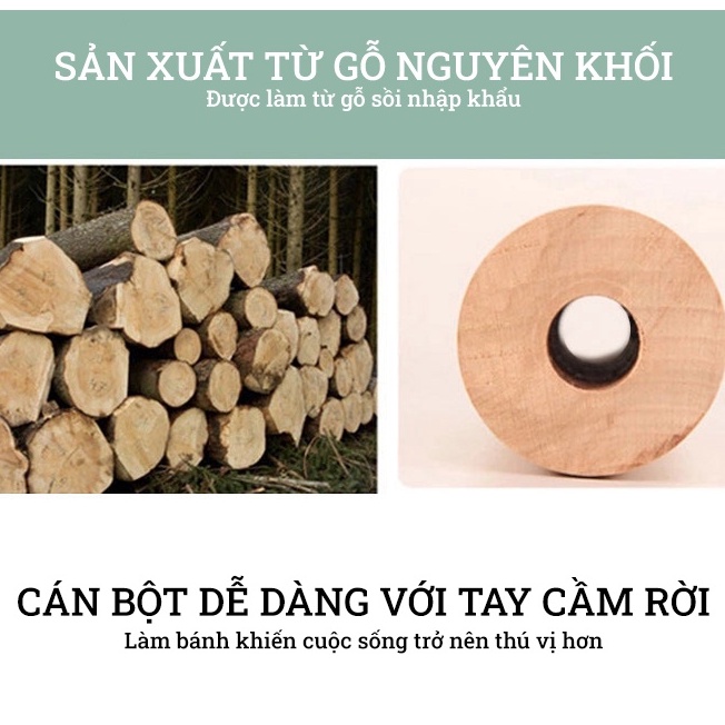 Cán lăn bột gỗ có trục xoay BAMBOOO ECO làm bánh, phụ kiện trang trí decor