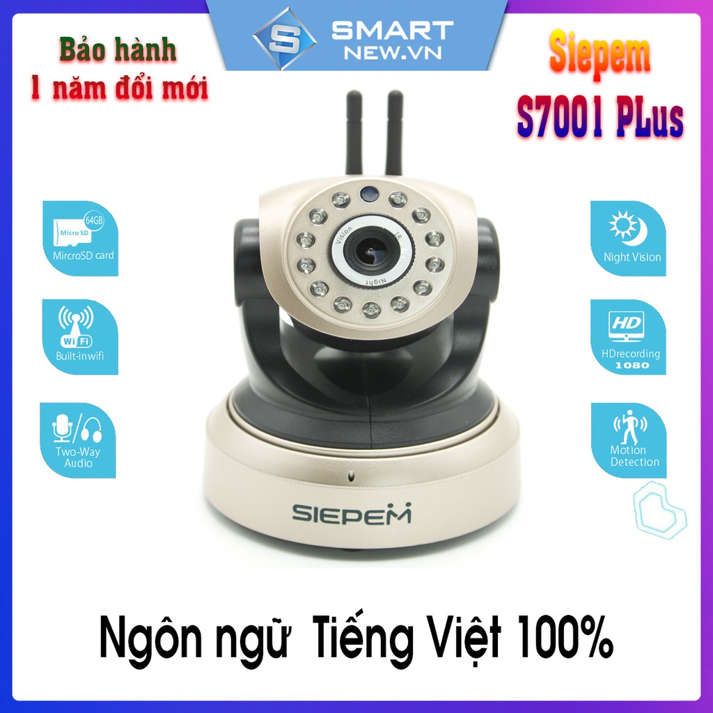 Camera giám giám sát wifi không dây Siepem S7001 Plus Phiên bản chính hãng tiếng Việt