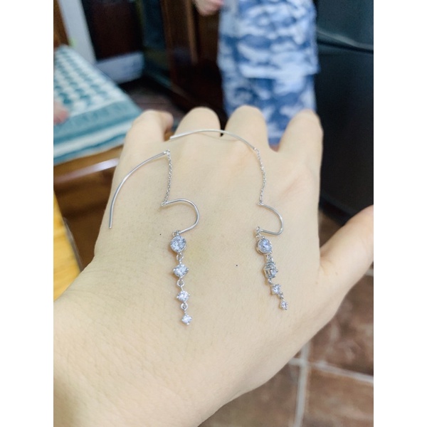 Khuyên tai cong vắt qua tai dịu dàng cá tính đá cz bạc phủ vàng trắng siêu xuất sắc