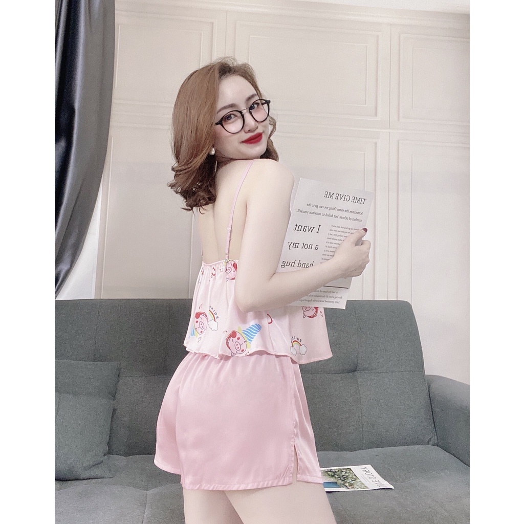 🎀 Vải xịn 🎀 Đồ bộ Đồ mặc nhà hai dây croptop rũ hai tầng sexy gợi cảm mùa hè