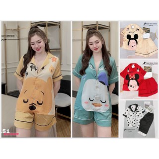 Bộ Pijama đùi và lửng lụa Satin cao cấp nhiều họa tiết dễ thương.