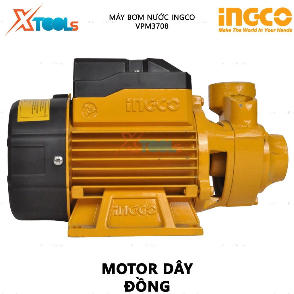 Máy bơm nước INGCO VPM3708 | máy bơm hút nước 370W (0.5HP), mô tơ dây đồng, máy bơm gia đình, bơm tưới cây, phi 1''x1''