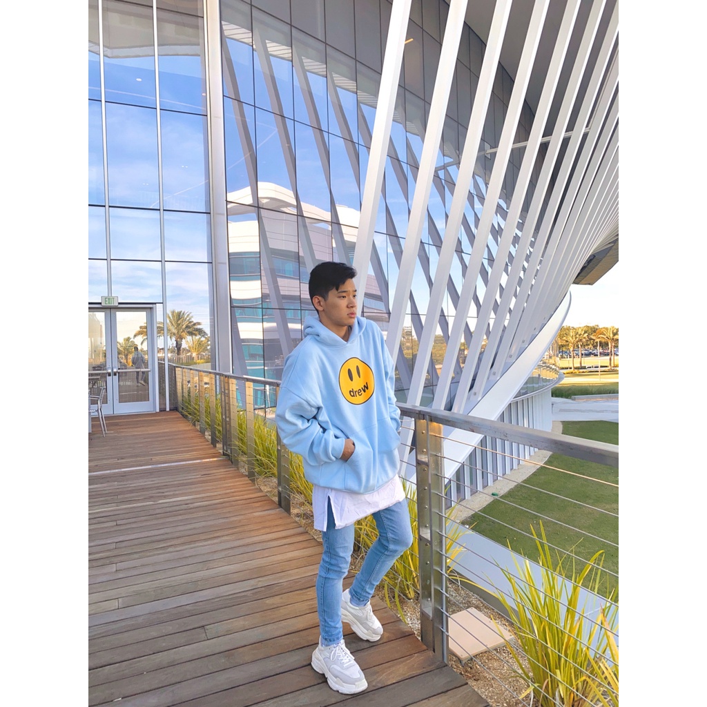 Áo hoodie DREW HOUSE Mascot Justin Bieber SS21 màu Xanh Blue bản cao cấp chuẩn form âu, Áo khoác nỉ có mũ DREW mặt cười
