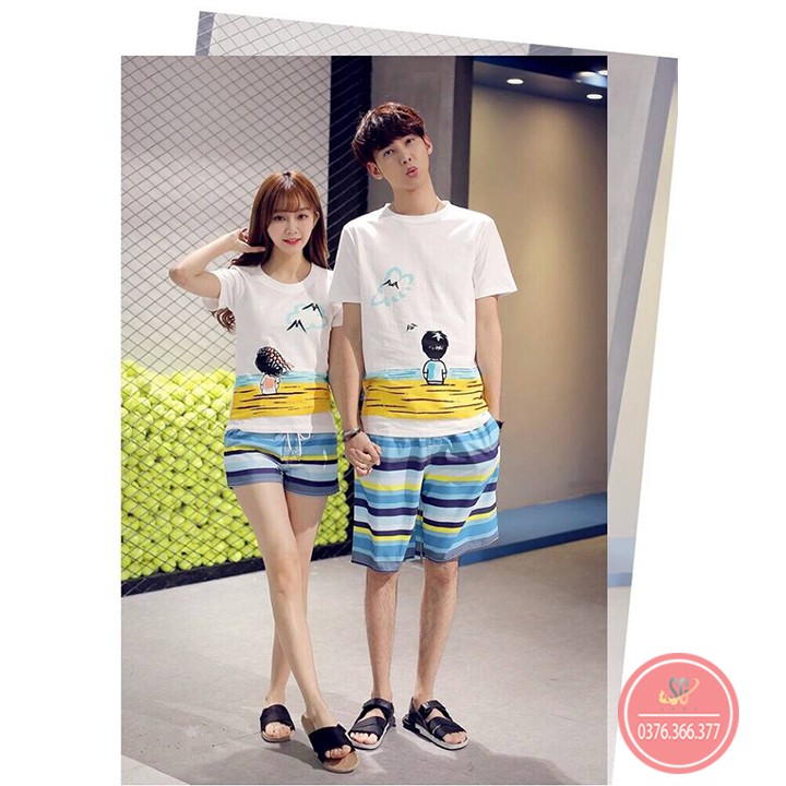 Đồ đôi đi biển dễ thương set gồm áo thun và quần short nổi bật cặp đôi nam nữ hay gia đình hội nhóm DDB04 | DONGPHUCSG