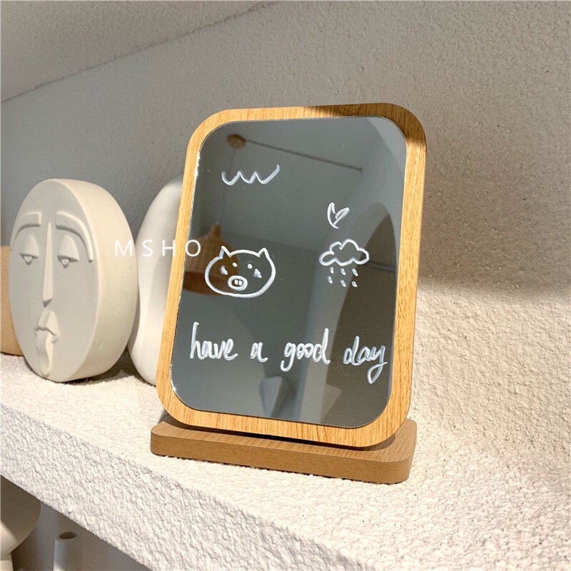 Gương trang điểm đế gấp gọn dùng decor góc làm việc học tập