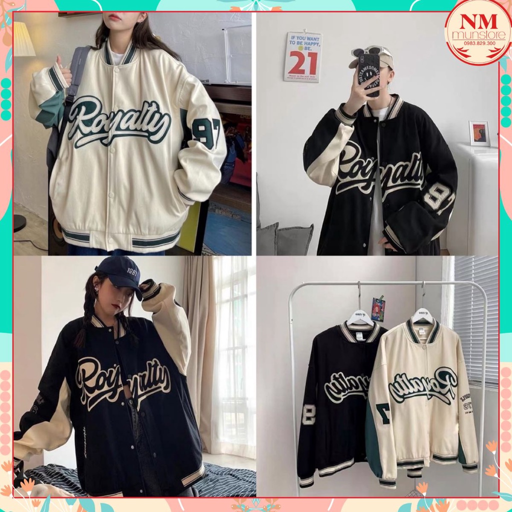 Áo Bomber Royally chất kaki 2 lớp, from to, 2 lớp, unisex nam nữ mặc được, phối in trẻ trung, túi bổ cơi, đẹp