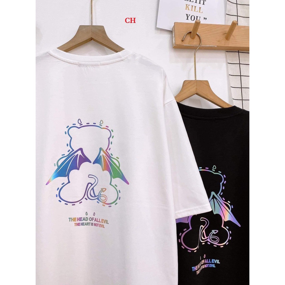 Áo phông cộc tay Gấu có cánh unisex - Áo tay lỡ dáng suông , oversize in hình nổi bật, họa tiết cá tính