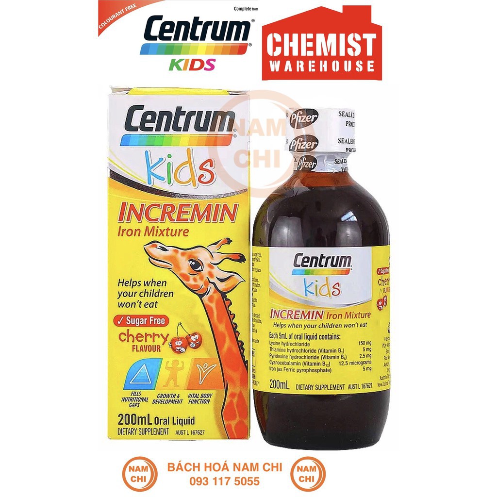 [DATE 2022] Siro Cho Trẻ Suy Dinh Dưỡng Biếng Ăn Centrum Kids Incremin Iron Mixture Chính Hãng Úc 200ml