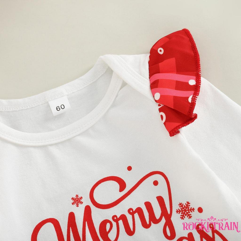 Set Áo Dài Tay Cổ Tròn Liền Quần Lót + Đầm Yếm Họa Tiết Giáng Sinh Cho Bé Gái