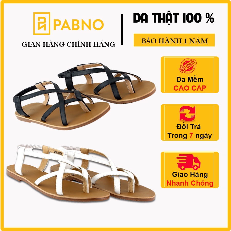 [Da thật 100%] Giày Sandal nữ xỏ ngón dép đế bệt, giày sandal dây quai chéo cực xinh PABNO PN15001