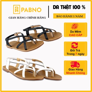 [Da thật 100%] Giày Sandal nữ xỏ ngón dép đế bệt, giày sandal dây quai chéo cực xinh PABNO PN thumbnail