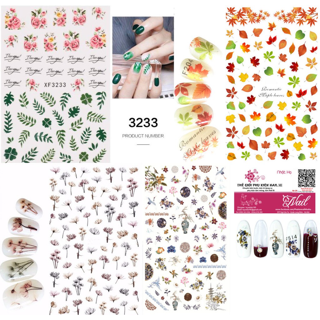 Nail Sticker Mẫu Hoa Lá Cành Mới Dán Móng Tay 3D Flower