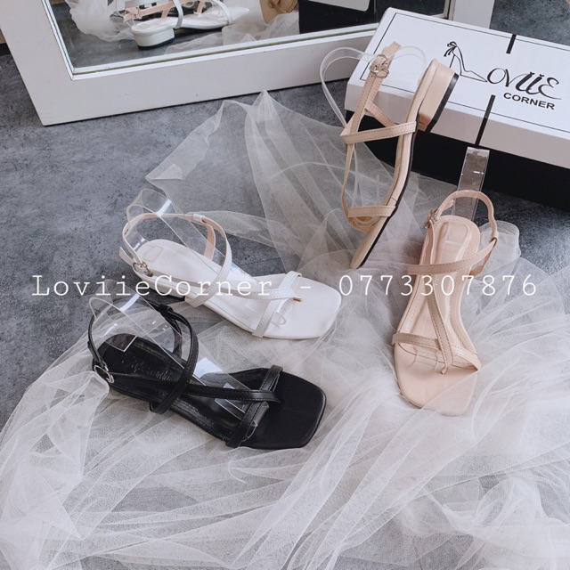 LOVIIECORNER - GIÀY SANDAL NỮ ĐẾ BỆT QUAI MẢNH CHÉO XỎ NGÓN 2CM - GIÀY SANDAL NỮ DÂY MẢNH ĐẾ VUÔNG 2CM - 3 MÀU S200518 :