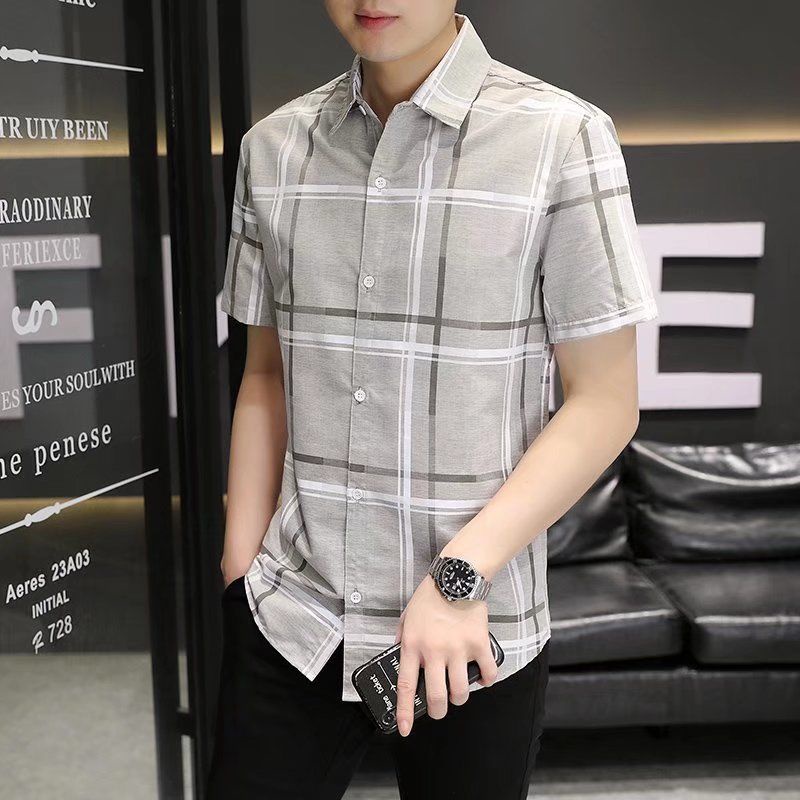 Áo Sơ Mi Ngắn Tay Dáng Ôm Phong Cách Hàn Quốc Giản Dị Dành Cho Nam