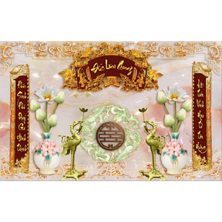 Tranh dán tường Phòng thờ vải lụa cao cấp , Đức-Lưu Quang trên nền ngọc