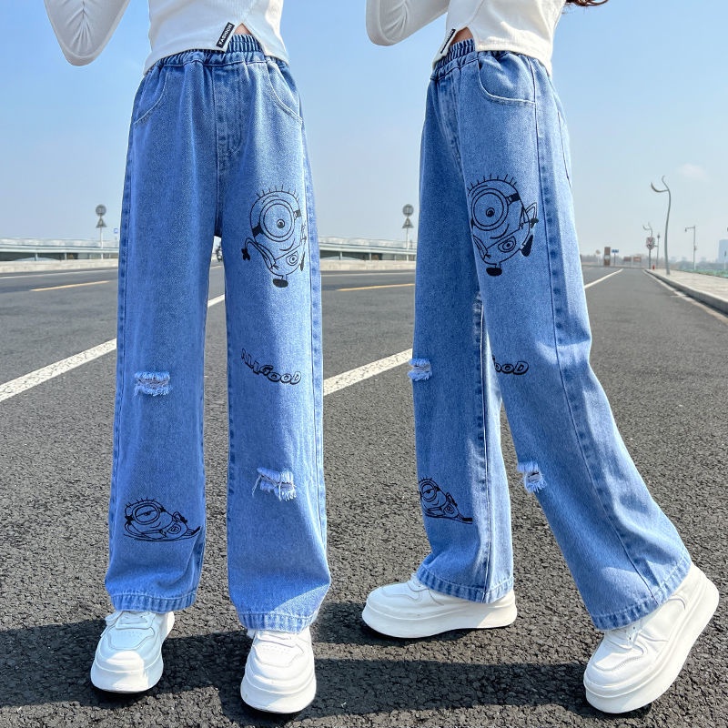 Quần Jean Ống Rộng Mỏng Phong Cách Mới 2022 Cho Bé Gái