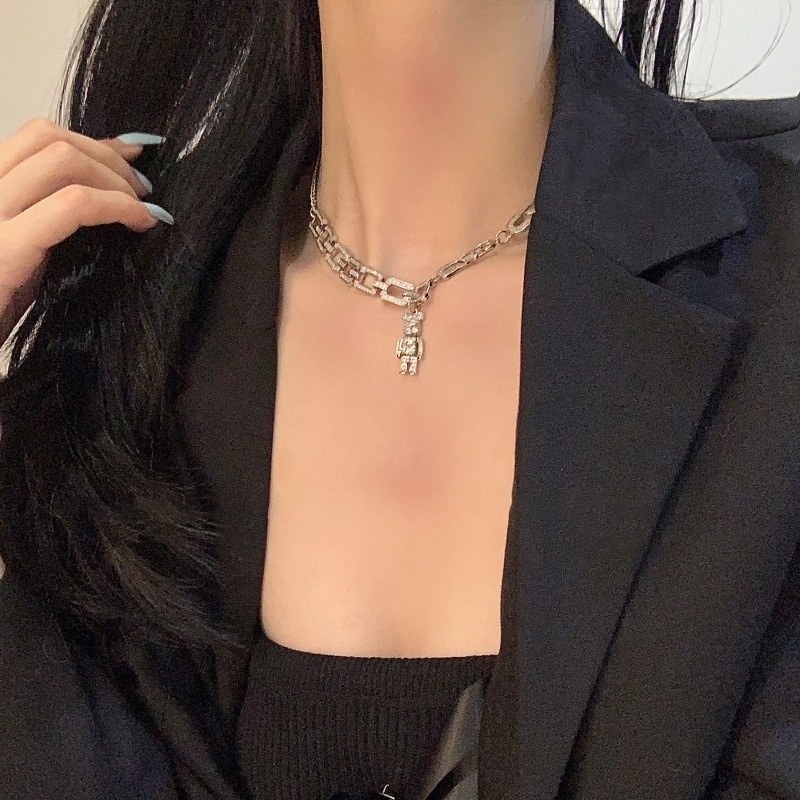 Vòng cổ Mặt Hình Gấu Đính Đá Phong Cách Hip hop Thời Trang