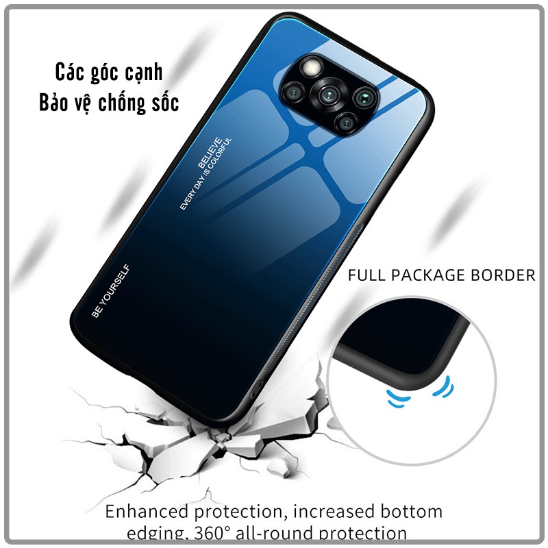 Ốp lưng cho Xiaomi Poco X3 NFC gương cứng 2 màu Gradient Ver 2 , viền TPU dẻo đen