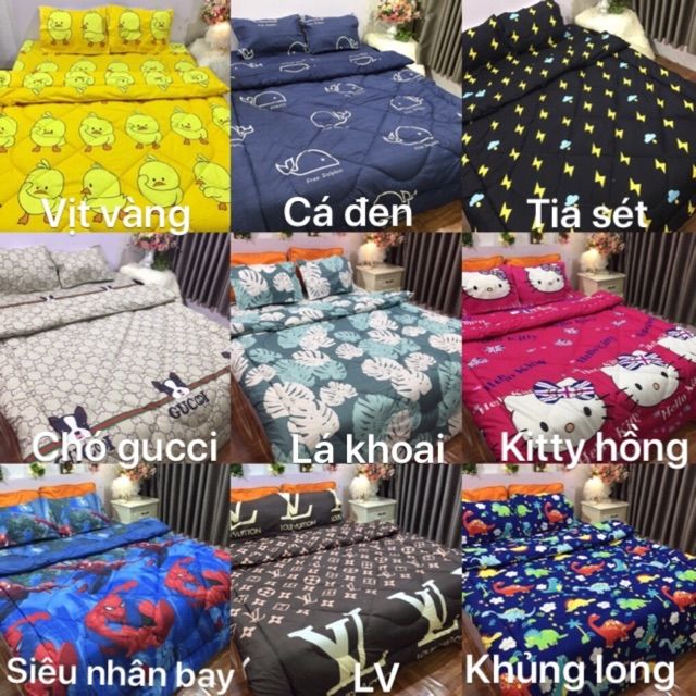 (Bộ 5 món) Cotton poly chăn phao. Inbox cho shop để chọn mẫu nhé