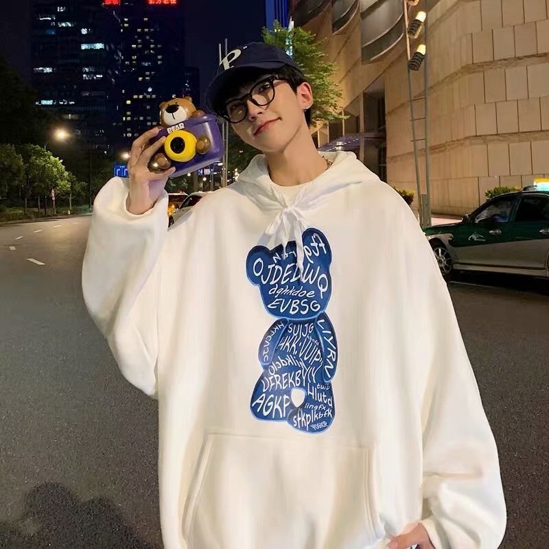 Áo Hoodie Thể Thao Tay Dài In Họa Tiết Gấu Nhỏ Và Chữ Thời Trang Hàn Quốc Cho Nam M-8XL