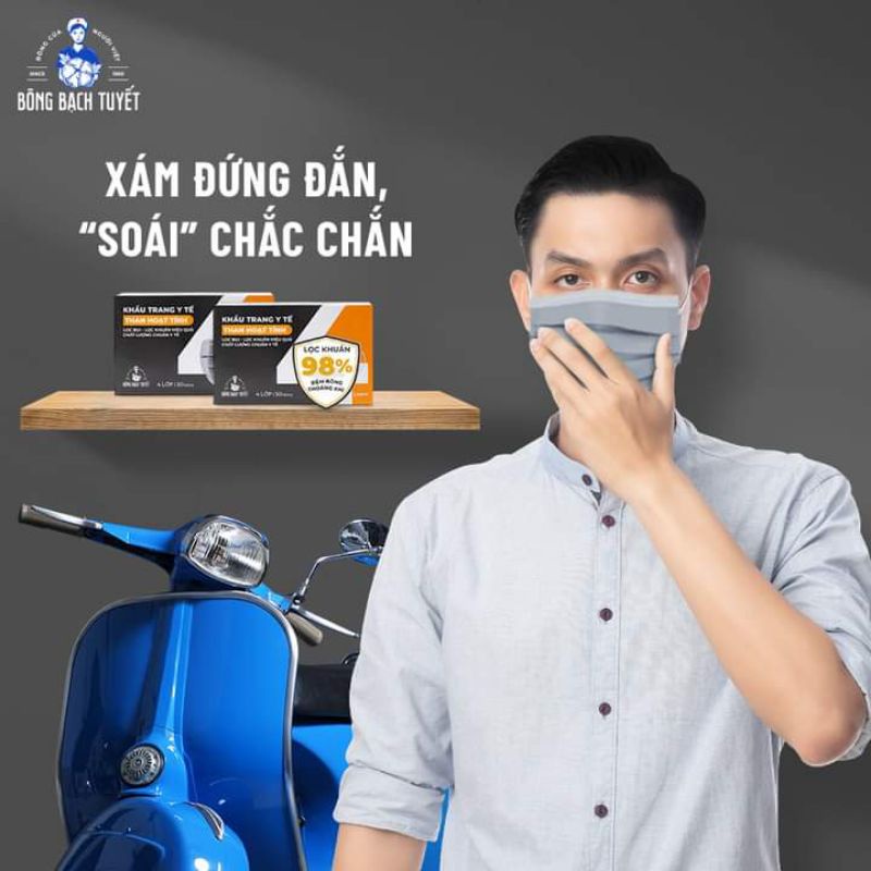 Combo 6 hộp  khẩu trang Bông Bạch Tuyết than hoạt tính