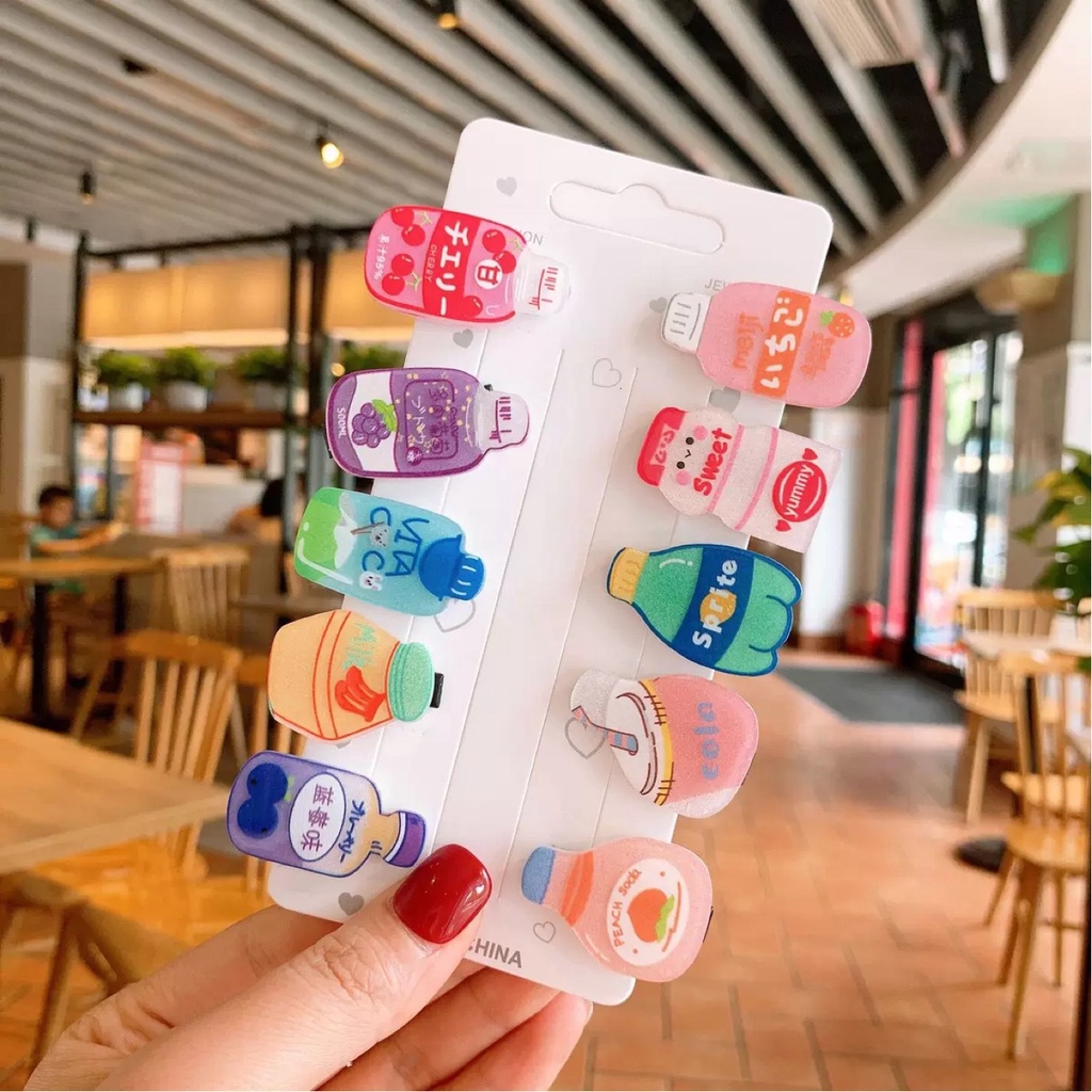 Set 10 kẹp tóc bình nước cute - UniLabel