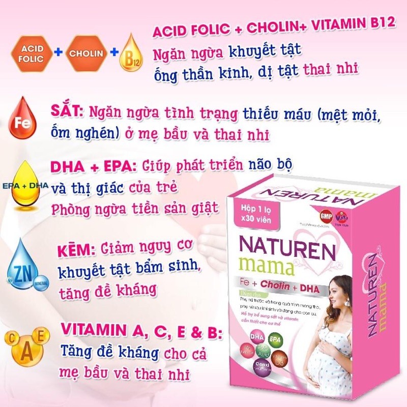 [BÀ BẦU] Viên bổ BẦU tổng hợp bổ sung DHA,Vitamin và khoáng chất cho phụ nữ dự định mang thai và cho con bú NATUREN MAMA