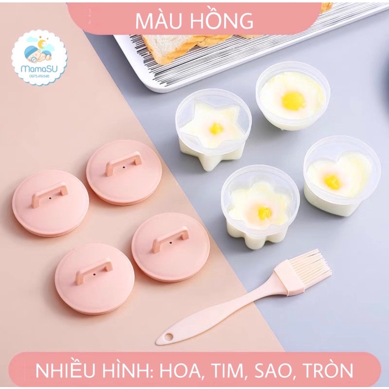 Khuôn Làm Bánh Flan, Hấp Trứng Cho Bé Ăn Dặm (Bộ 4 Khuôn Kèm Chổi Silicon Quét Dầu)